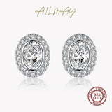 925 Silver Egg Shape Stud Earrings Sparkling CZ Women Wedding Jewelry