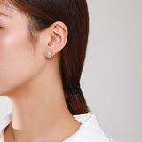 925 Silver Egg Shape Stud Earrings Sparkling CZ Women Wedding Jewelry