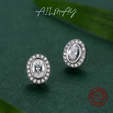925 Silver Egg Shape Stud Earrings Sparkling CZ Women Wedding Jewelry
