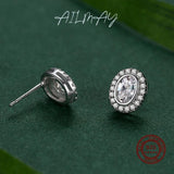 925 Silver Egg Shape Stud Earrings Sparkling CZ Women Wedding Jewelry