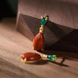 Hetian Yunan Red Tourmaline Drop Earrings, Retro Silver Jewelry