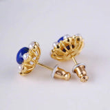 Inlaid Pearl Sun Flower Lapis Earrings Ladies Silver Jewelry