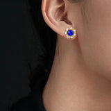 Inlaid Pearl Sun Flower Lapis Earrings Ladies Silver Jewelry
