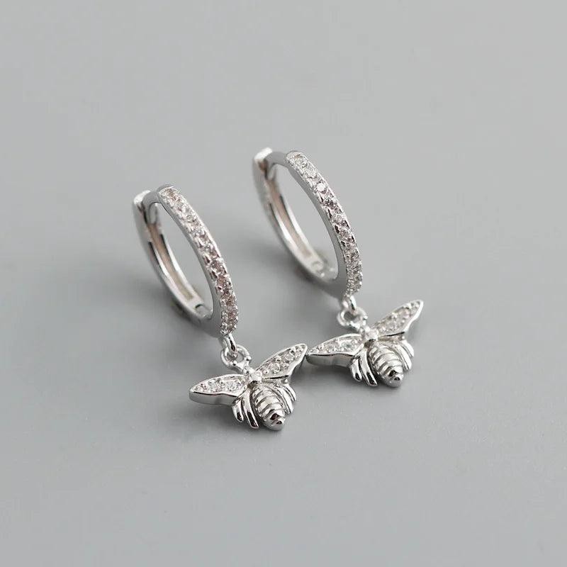 Crystal Bee Dangle Earrings 925 Silver Women Party Jewelry
