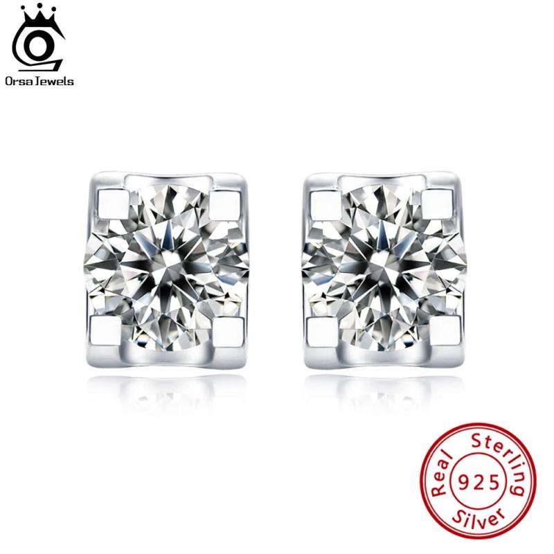 925 Silver 5mm AAAA CZ Stud Earrings Women 14K Jewelry APE57