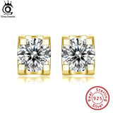 925 Silver 5mm AAAA CZ Stud Earrings Women 14K Jewelry APE57