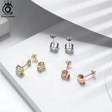 925 Silver 5mm AAAA CZ Stud Earrings Women 14K Jewelry APE57
