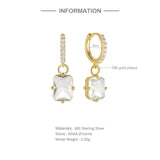 925 Silver Big Zircon Charm Dangle Earrings Circle Crystal Pave Sparkle