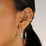 925 Silver Big Zircon Charm Dangle Earrings Circle Crystal Pave Sparkle