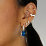 925 Silver Big Zircon Charm Dangle Earrings Circle Crystal Pave Sparkle