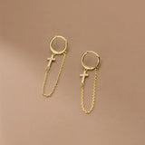 925 Sterling Silver Punk Cross Chain CZ Hoop Earrings for Women