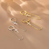 925 Sterling Silver Punk Cross Chain CZ Hoop Earrings for Women
