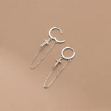 925 Sterling Silver Punk Cross Chain CZ Hoop Earrings for Women