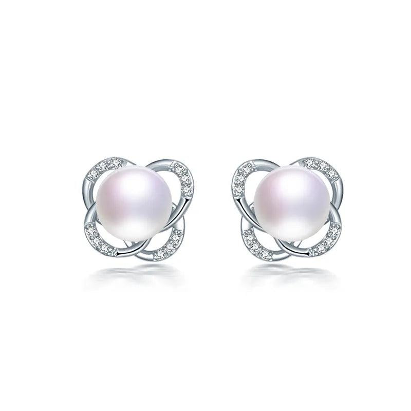 Pearl Stud Earrings 925 Silver Zircon Cross Women