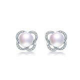 Pearl Stud Earrings 925 Silver Zircon Cross Women