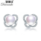 Pearl Stud Earrings 925 Silver Zircon Cross Women