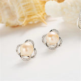 Pearl Stud Earrings 925 Silver Zircon Cross Women