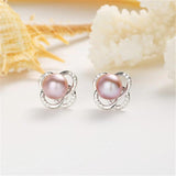 Pearl Stud Earrings 925 Silver Zircon Cross Women