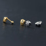 925 Sterling Silver Skull Style Screw Bead Earrings