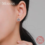 925 Silver Vintage Stars Turquoise Ear Studs Hollow Out Charm Female Earrings