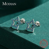 925 Silver Vintage Stars Turquoise Ear Studs Hollow Out Charm Female Earrings