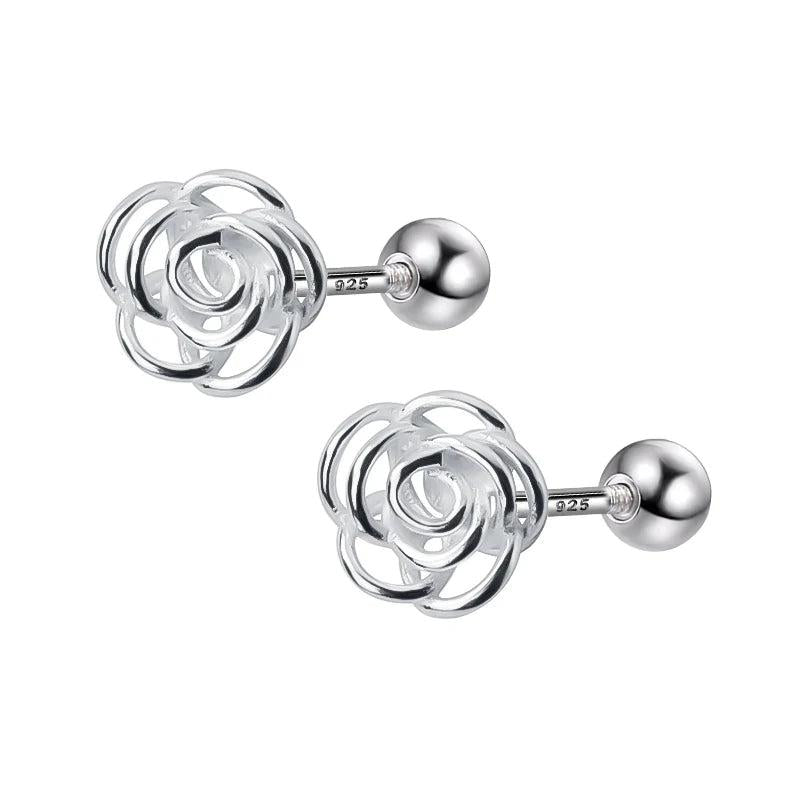 925 Silver Romantic Rose Flower Earring For Women Wedding Anniversary