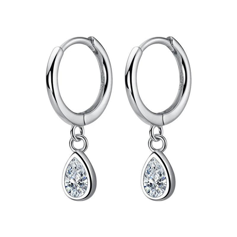 TrustDavis Water Drop Zircon Hoop Earrings 925 Sterling Silver Wedding Jewelry