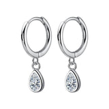 TrustDavis Water Drop Zircon Hoop Earrings 925 Sterling Silver Wedding Jewelry