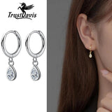 TrustDavis Water Drop Zircon Hoop Earrings 925 Sterling Silver Wedding Jewelry