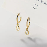 TrustDavis Water Drop Zircon Hoop Earrings 925 Sterling Silver Wedding Jewelry