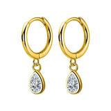 TrustDavis Water Drop Zircon Hoop Earrings 925 Sterling Silver Wedding Jewelry