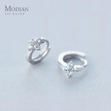Sparkling CZ Flower Round Hoop Earrings 925 Silver