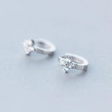 Sparkling CZ Flower Round Hoop Earrings 925 Silver