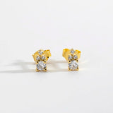 925 Silver Tiny Clear Stud Earring Women Wedding Small Classic Fine