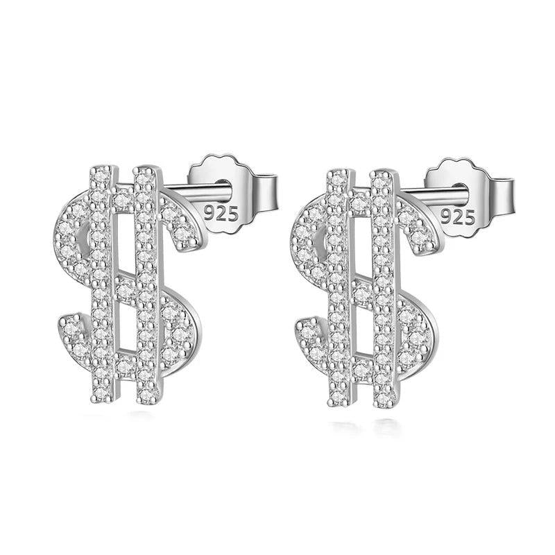 TrustDavis 925 Sterling Silver CZ Stud Earrings Money Wish Gift For Women Girls