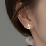 TrustDavis 925 Sterling Silver CZ Stud Earrings Money Wish Gift For Women Girls