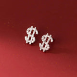 TrustDavis 925 Sterling Silver CZ Stud Earrings Money Wish Gift For Women Girls