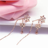 14K Rose Gold Snowflake Tassel Drop Earrings for Women