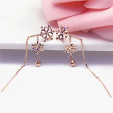 14K Rose Gold Snowflake Tassel Drop Earrings for Women