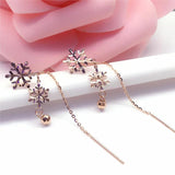 14K Rose Gold Snowflake Tassel Drop Earrings for Women