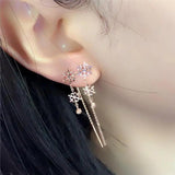 14K Rose Gold Snowflake Tassel Drop Earrings for Women