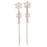 14K Rose Gold Snowflake Tassel Drop Earrings for Women