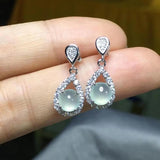 Chalcedony Diamond Drop Earrings Retro Ladies Silver Jewelry