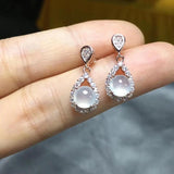 Chalcedony Diamond Drop Earrings Retro Ladies Silver Jewelry