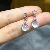 Chalcedony Diamond Drop Earrings Retro Ladies Silver Jewelry