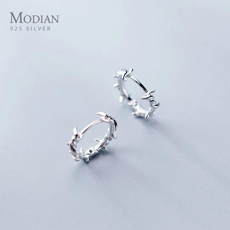 925 Sterling Silver Tree Leaf Hoop Earrings for Women