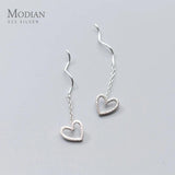 Vintage Frosted Hearts Chain Drop Earrings 925 Silver Dangle Jewelry