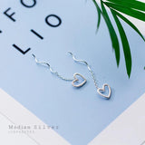 Vintage Frosted Hearts Chain Drop Earrings 925 Silver Dangle Jewelry