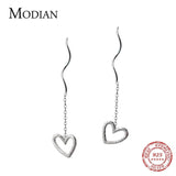 Vintage Frosted Hearts Chain Drop Earrings 925 Silver Dangle Jewelry