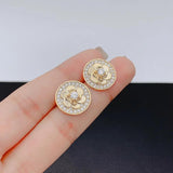 Vintage Crystal Stud Earrings for Women - Gold